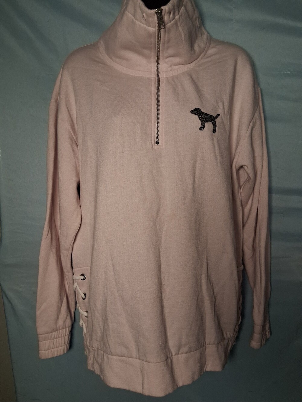 Victoria's Secret PINK half-zip pullover featuring a sparkly rhinestone dog logo
